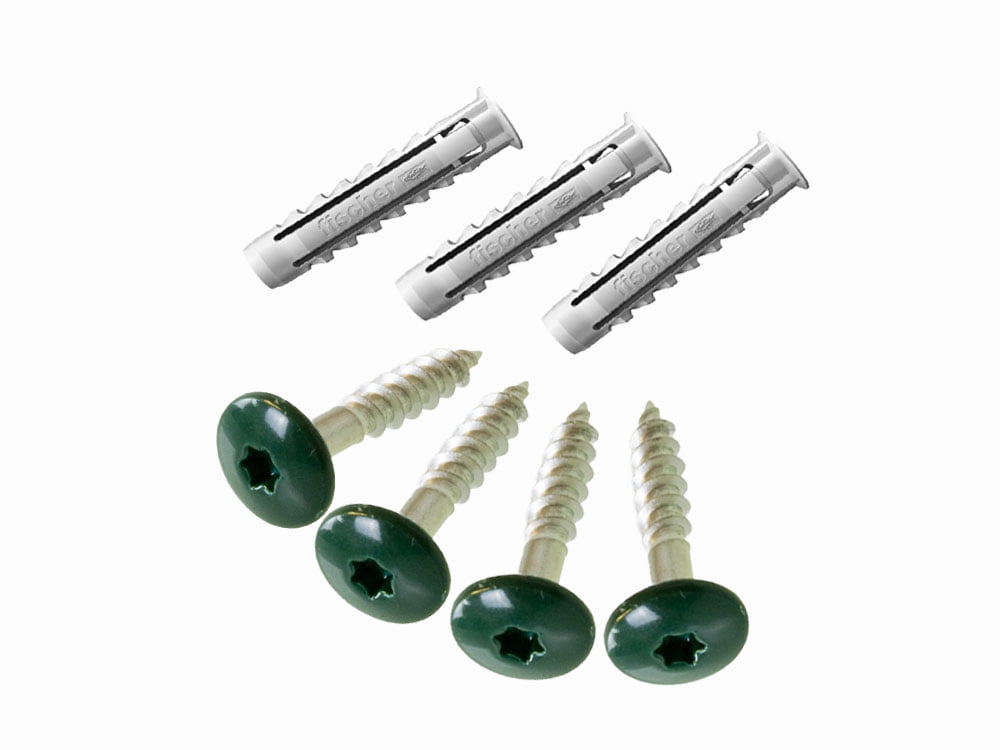 Kunsthaag montage schroef met grote groene kop. Kunsthaag montage schroef met grote groene kop en muur pluggen.